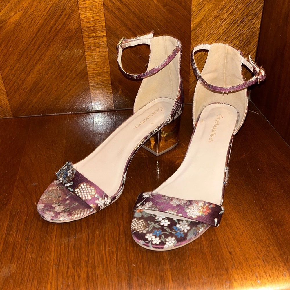 Unique floral block heels